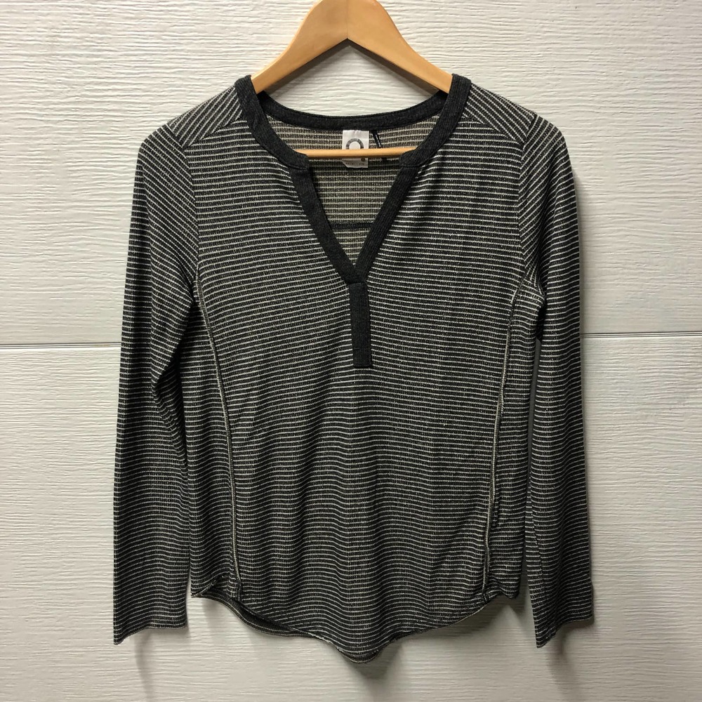 Anthropologie Black and White Striped Long Sleeve Top